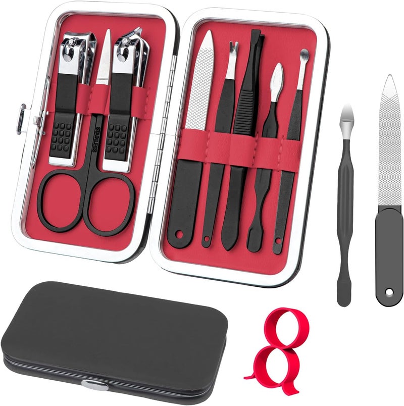 Red Flow Manicure Set 8 in 1 Nail Clipper Set, Nail Clippers,Fingernail & Toenail Clippers,Manicure Tools,Pedicure Tools,Suitable for Travel Manicure Kit (Black) - Image 1